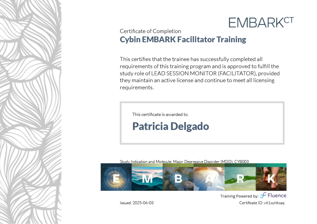 cybin-embark-facilitator-training-certificate-patricia-delgado